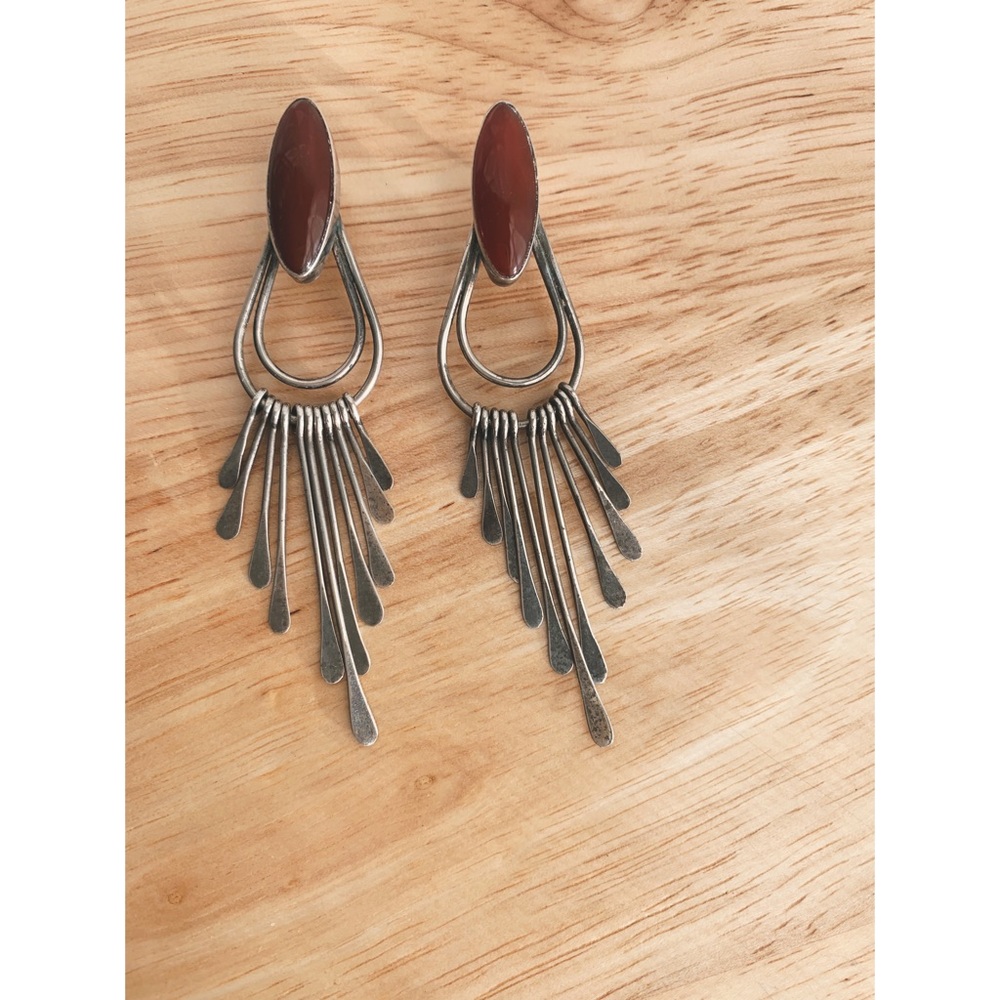 Vintage • Andy Marion .925 Sterling Silver Navajo Paddle Earrings